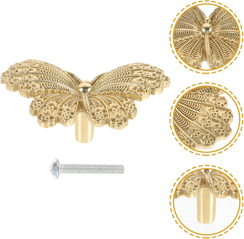 Kisangel Butterfly Brass Drawer Knobs Gold Cabinet Door Handles for Dresser, Wardrobe, Wine Cabinet, and Bedside Table
