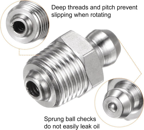 8pcs 201 Stainless Steel Straight Grease Fitting, PT1/8"-28 SAE Thread Hydraulic Grease Nipple Accessories for Car
