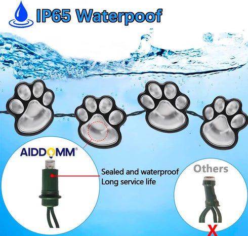 16.8ft (Set 8) Paw Print Solar Lights - Dog Cats Animal Solar String Lights of Outdoor Waterproof, Cat Puppy Animal