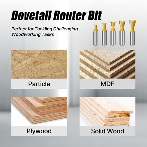 5PCS Set 1/2 Inch 1/4" 3/8" 1/2" 5/8" 3/4" Dovetail Router Bit Shank, Dia Carbide Router Bits for Woodworking, Wood