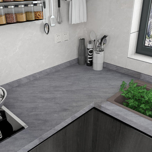 16" 118" Thick Dark Grey Concrete Contact Paper - 3D Removable Peel and Stick Wallpaper for Kitchen Island Walls