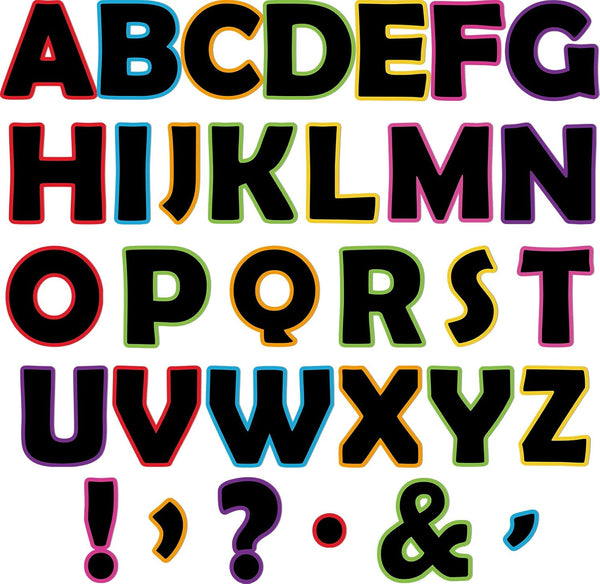 Qyeahkj 300 PCS Large 7" Font Bulletin Board Letters, Black with Rainbow Neon Decoration Border for Classroom Decor