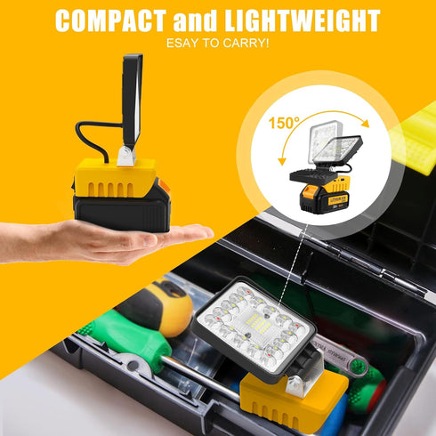 Cordless Work Light for Dewalt 18V 20V Battery, 5000LM Rotatable Underhood Work Light with USB Charging