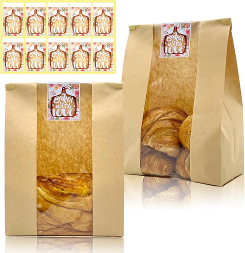Paper Bread Bags for Homemade with Window, Twist Tie&Sticker Ideal for Sourdough