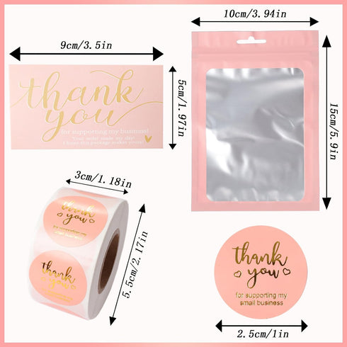 Gvhntk 620Pcs Set 100 500 20 Packaging Thank You Business Cards Stickers Gold Foil Include Thank You Business Card