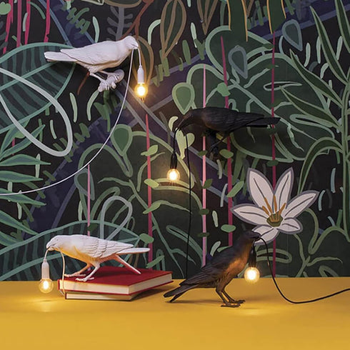 DOSEA E14 Bulb Resin Crow Table Lamps Desk Lamp,Gothic Raven Birds Lighting Black Bird Wall Sconce Decor with & Plug