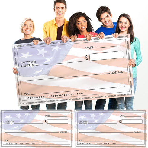 Giant Check 2 Pieces Fake Large Blank Presentation Checks for Donations, Fundraisers, Awards, Prizes (30 x 16 Inch)
