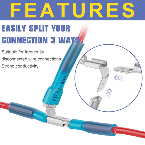 haisstronica 120 PCS Yellow Heat Shrink Piggyback Spade Connectors, 12-10 AWG Quick Disconnect Piggyback Terminals
