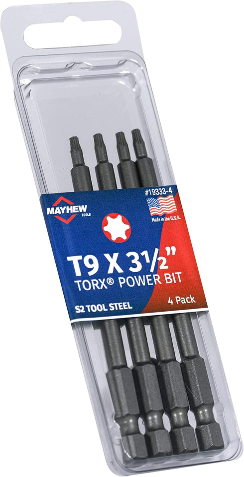 Mayhew Tools 19333-4 USA Torx Power Bit T9 x 3.5", 4-Pack for Power Tools
