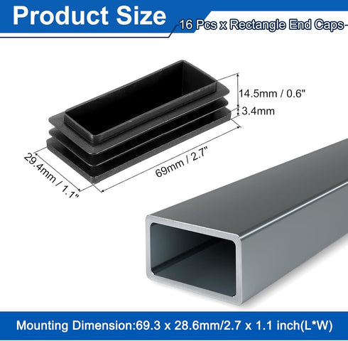 16 2 3/4 1 5/32 Inch uxcell Pcs Rectangle Tubing End Caps x Plastic Hole Plugs Insert End Cap for Metal Tubing Post