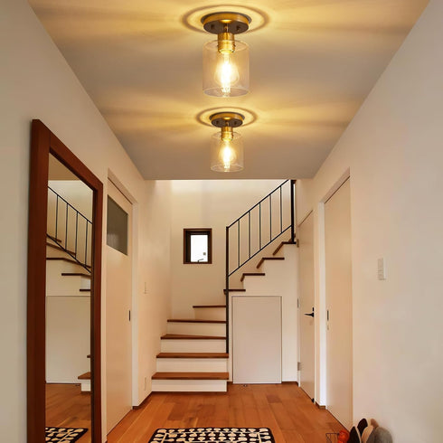 1-Light 1 Pack YYT Brushed Nickel Semi Flush Mount Ceiling Light, Small Hallway Light Fixture Ceiling, Over Sink