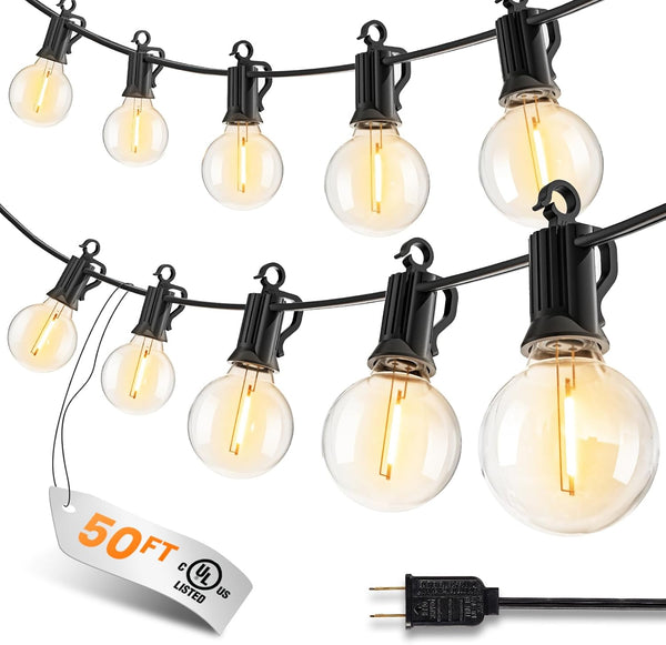 Outdoor String Patio Lights, 50FT 25 LED Patio Lights Waterproof, Connectable Shatterproof