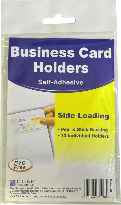 C-Line Self-Adhesive Business Card Holders, Clear, Side Load, 2 x 3.5, 10/Pack