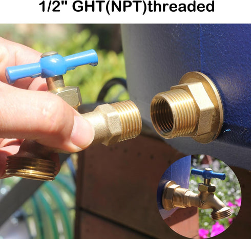 Brass Water Tank Connector - Bulkhead Tank Fitting 1/2" Female 3/4" GHT Male (2 Pack)