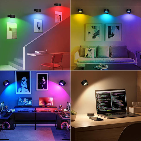 2PC 19 Dimmable 5000mAh 360Rotate Lightess LED Wall Sconces, Colors Wall Mounted Lamp with Rechargeable Battery