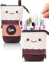 Sooez Kawaii Stand Up Pencil Case, Spacious Telescopic Pouch for School & Office Supplies - Brown Coffee