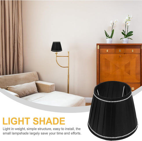 Cozy Pleated Table Lamp Shade Black Fabric with Rhinestones Soft Light Cover for Bedroom Living Desk and Floor Lamps