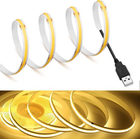MDee COB LED Strip Lights 3000K Warm White3.28ft/1m USB Powered 5V Flexible LED