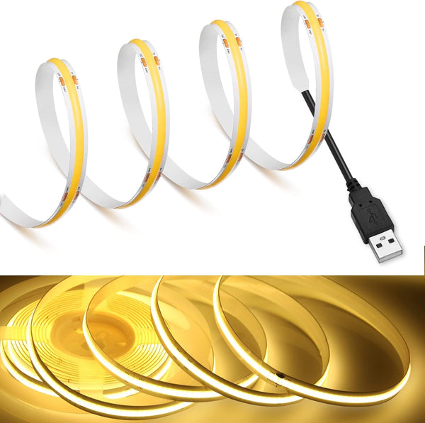 MDee COB LED Strip Lights 3000K Warm White3.28ft/1m USB Powered 5V Flexible LED