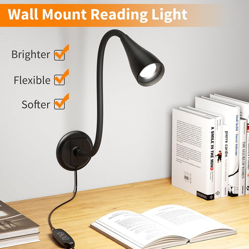 Hardwired,1 Pack Dim Book Lights for Reading at Night,USB Goose Reading Lights for Books in Bed Headboard,LED Night
