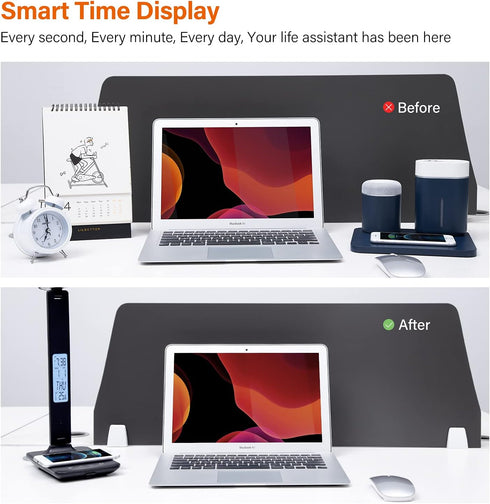 poukaran LED Desk Lamp with Wireless Charger, USB Charging Port, Table Lamp with Clock, Alarm, Date, Temperature, Desk
