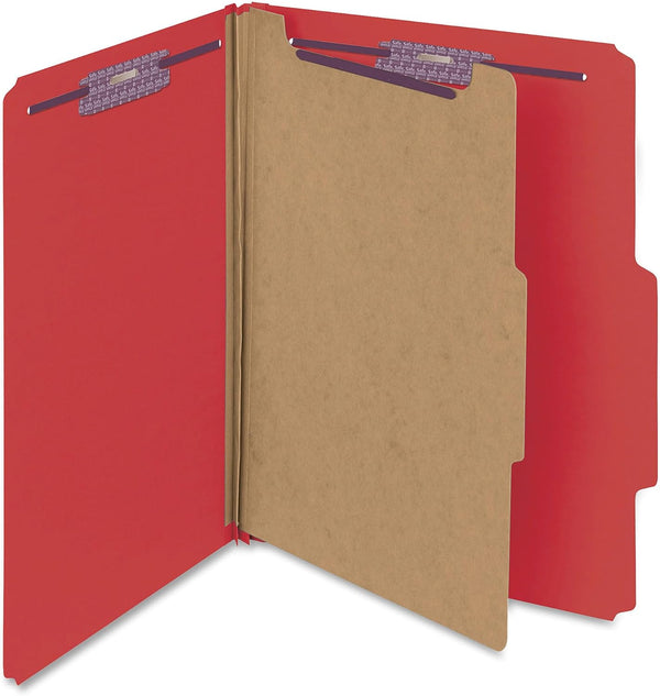Smead Pressboard Classification File Folder - 1 Divider, 2" Expansion, Letter Size, Bright Red, 10 per Box (13731)