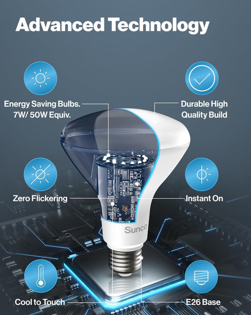 Sunco Lighting 4 Pack BR20 LED Indoor Flood Light Bulbs, 50W Equivalent, Dimmable, 4000K Cool White, E26 Base