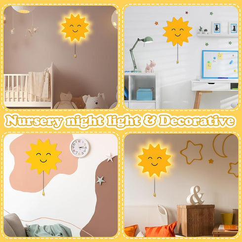 Aurelema Sun Night Light Wall Lamp Sleeping Nursery Lighting Cute Floating Battery Operated Hanging Lamp for Baby Boys