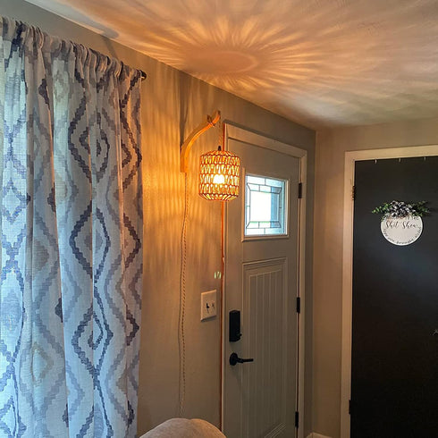 Frideko Rattan Wall Lamp with Plug in Cord Hand Woven Plug in Wall Sconces Paper Rope Wall Light Farmhouse Wall Sconce