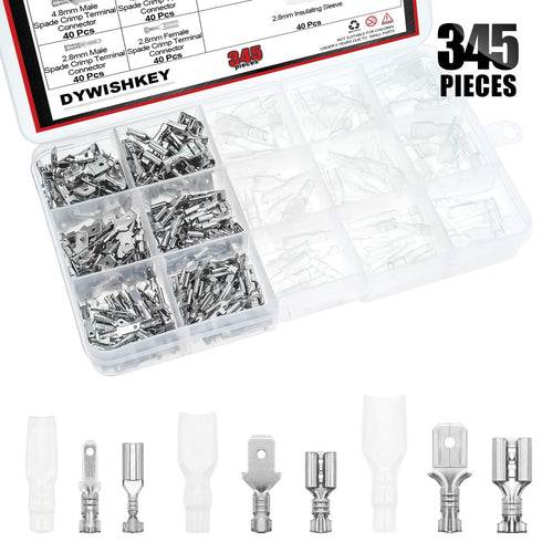 DYWISHKEY 345Pcs Quick Splice Male and Female Wire Spade Connector Assortment Kit for Electrical Wiring