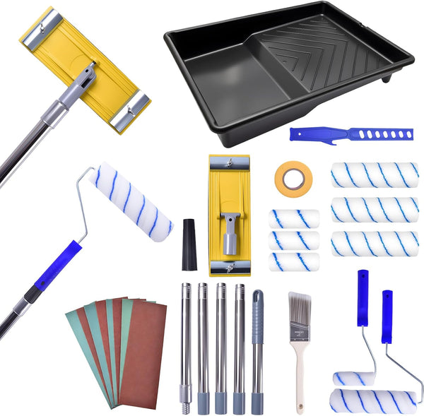 HOAIXUN 48-inch Manual Hand Drywall Sander with Extension Pole (pole sander+paint roller kit)