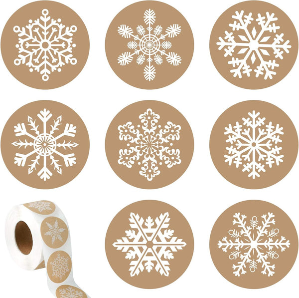 Ruisita 600 Pieces Kraft Snowflake Stickers, Self Adhesive Labels for Christmas Winter Favor Seals