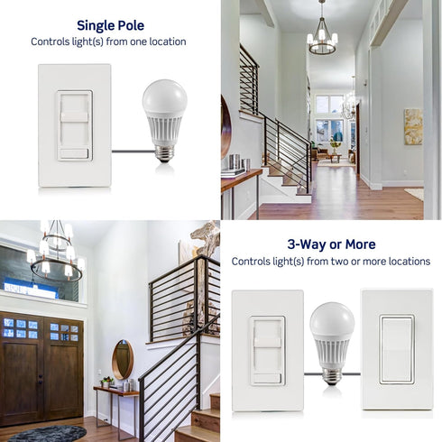 Dimmer 150W Dimmable Bulbs 66741-T, Leviton SureSlide LED Advanced Switch for LED, Halogen and Incandescent