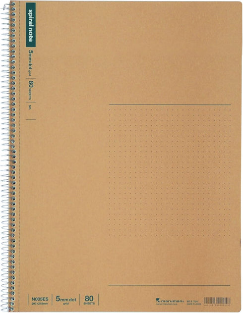 Maruman SPIRAL NOTE BASIC, 8.98 x 11.69 inches (A4), 80 Sheets, 5mm Dot Grid, White