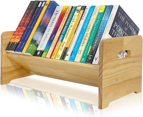 Generic Desktop Bookshelf Organizer, Wood Office Tabletop Book Storage Rack, Tilting Bookcase for Books/Magazine