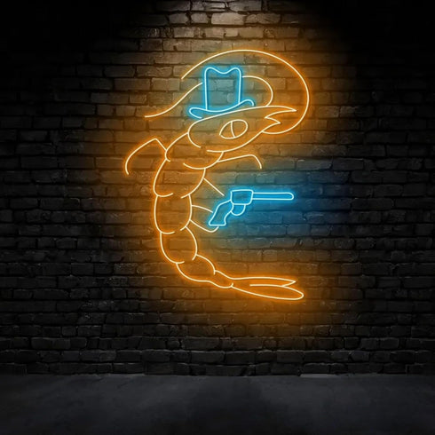 Cowboy Shrimp Neon Sign, Western Cowboy Neon Light, Sea Animal Led Sign, Shrimp Wall Room Art Decor, Restaurant Kitchen