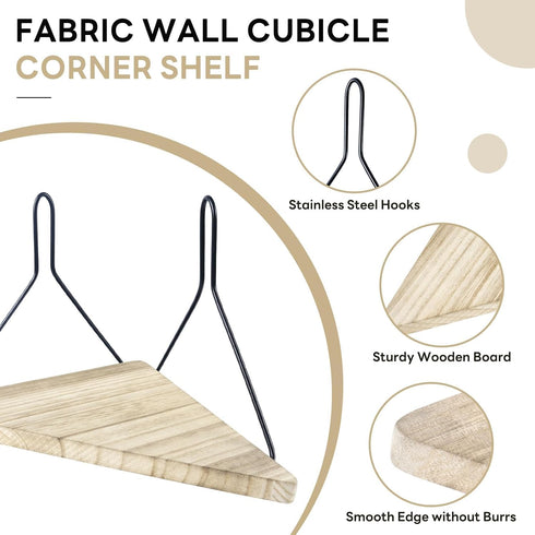 APUDWN 11.8 Inch Fabric Wall Cubicle Corner Shelf with Hooks Wooden Triangular Cubicle Corner Shelf for Office Fabric