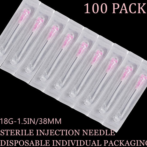 100Pack 18Ga 1.5Inch/38mm Disposable Lab Supplies, Individually Sealed Packaging