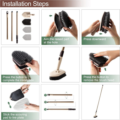 180 1 2 49" Eyliden Shower Scrubber & Tub Scrub Brush with Long Handle - Swivel Head Bathroom Scrubber for Tile