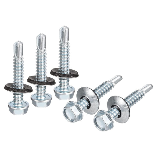 uxcell #14 x 1-1/2" Self Drilling Screws with Rubber Washer - 25pcs Zinc Plated Steel Roofing Screws