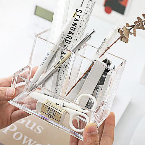 Clear Acrylic Pen Holder, Desk Organizer for Makeup Brushes, Acrylic Desk Accessories for Office, School, Home Supplies