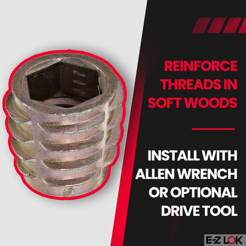 E-Z LOK Knife Threaded Insert for Soft Wood, M8-1.25 Internal Threads, 13mm Length, Pack of 25