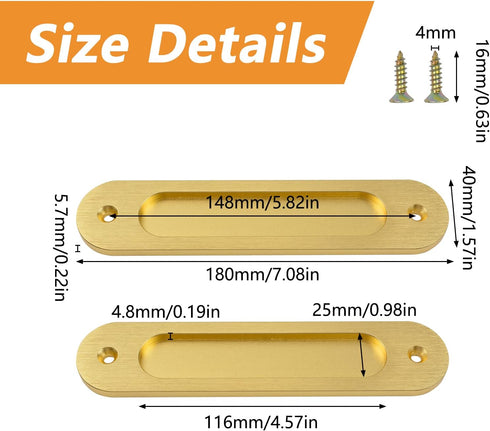 Oval Recessed Sliding Door Pulls, 4PCS Sliding Barn Door Finger Pull Matte Gold Aluminum Alloy Sliding Door Handles with Screws for Sliding Doors Cabinets Closet and Drawers