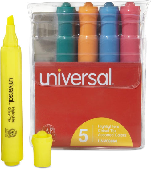 Universal 08860 Desk Highlighter, Chisel Tip, Fluorescent Colors, 5/Set