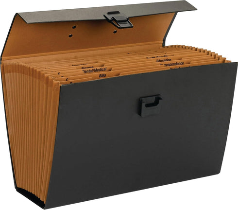 Smead A-Z and Subject Expanding File Box, 19 Pockets, Legal Size, Black, Latch Closure