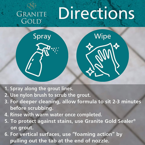 24 Granite Gold Grout Cleaner Spray with Brush for Stone, Ceramic, Glass & Colored Grout, Ounce