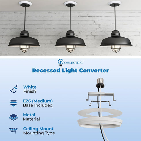 4-6 OHLECTRIC Recessed Can Light Conversion Kit to Pendant Lights Medium Base Converter Compatible with Recessed Can