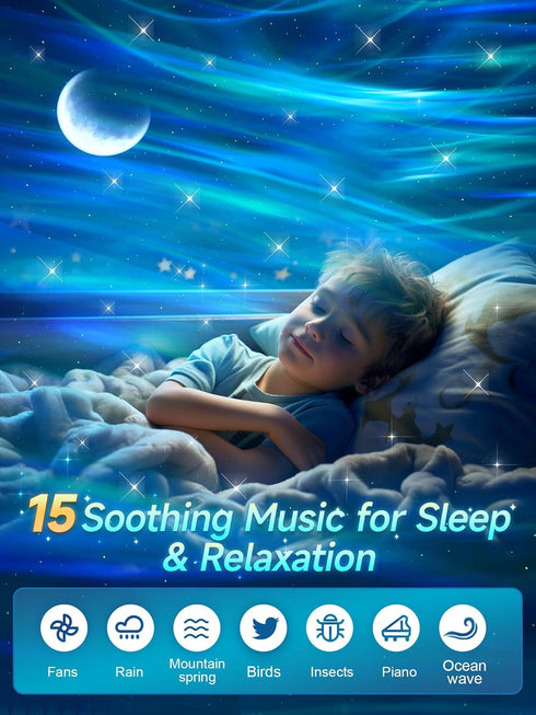 Projector,300+Lighting Bedroom,15 Northern Lights Modes Galaxy Projector for White Noise&Bluetooth Galaxy Projector