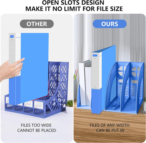 KXF Plastic Blue File Organizer for A4 Documents, Office Desktop Storage with 4 Compartments, 82mm Wide