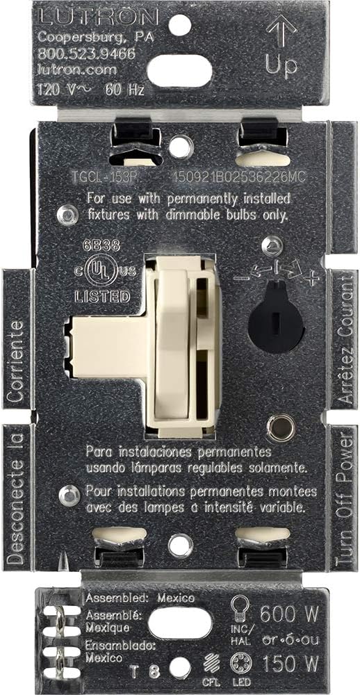 Lutron Toggler LED+ Dimmer Switch for Dimmable LED, Halogen and Incandescent Bulbs,